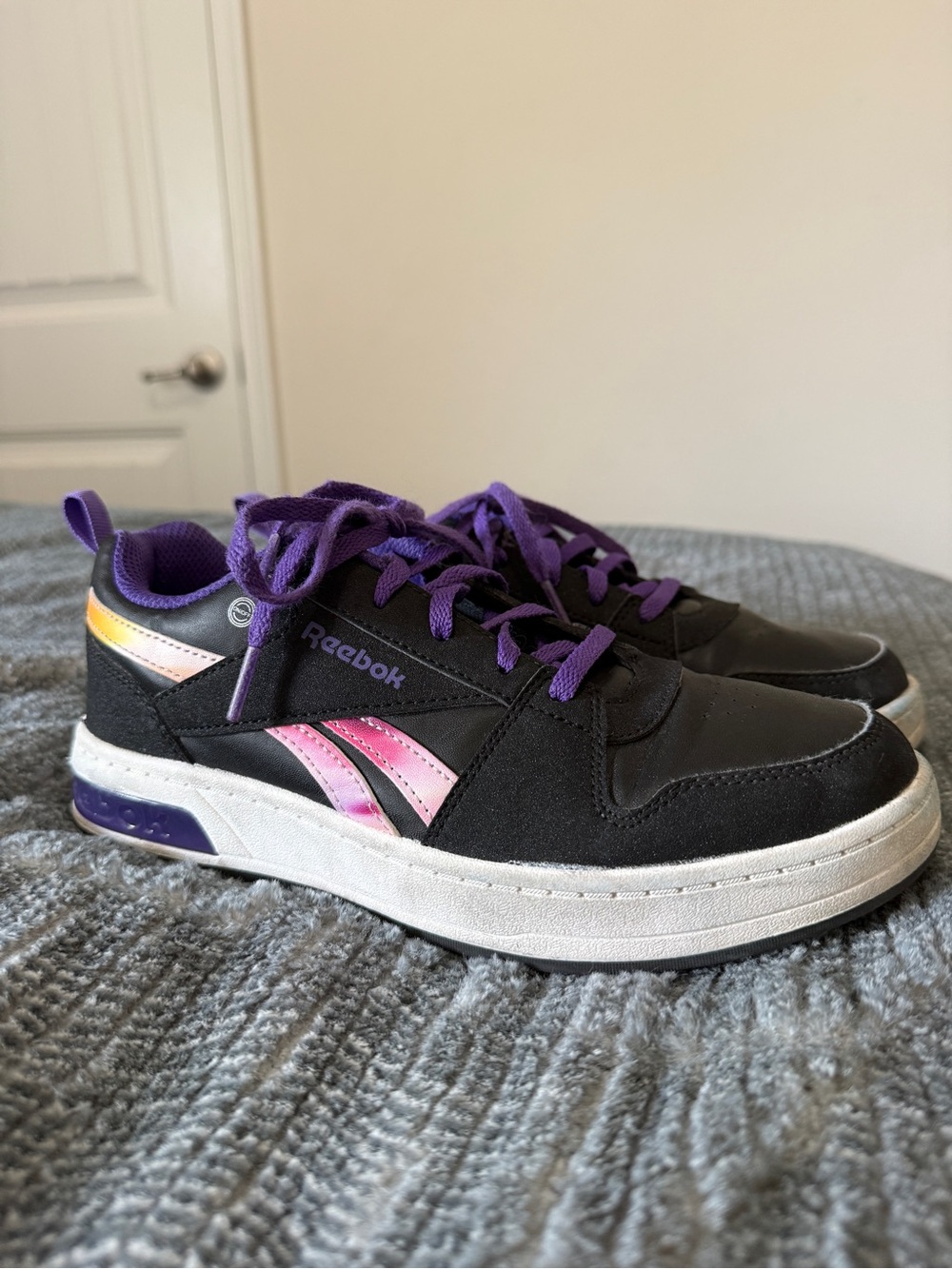 Reebok Kids Black Sneakers with Purple accents